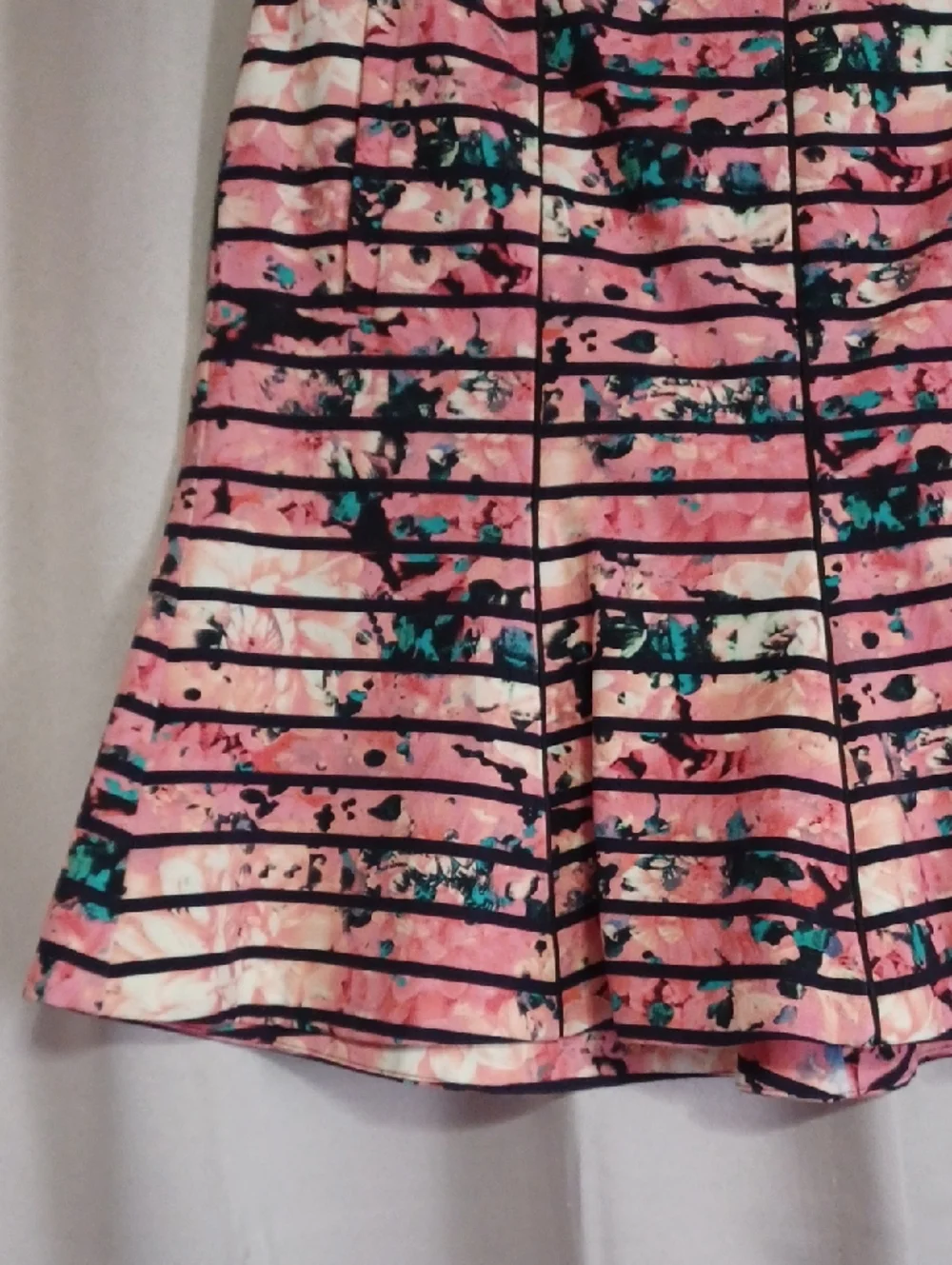 Banana Republic Pink Floral Striped Fit&Flare Skater Skirt Pink Black Pockets
